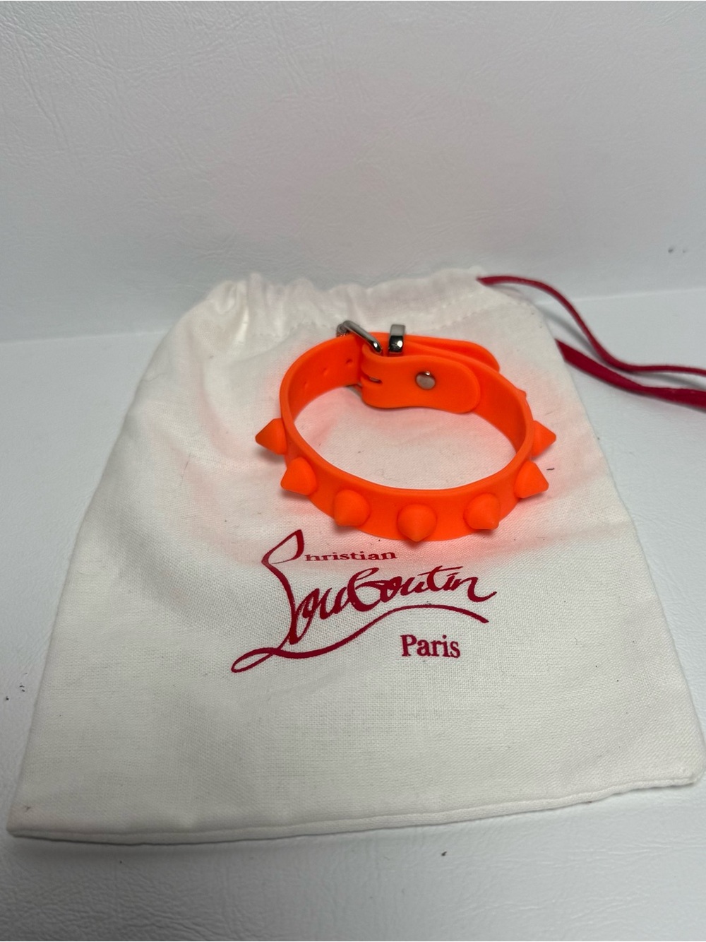 Christian Louboutin Fluo Orange Loubilink Studded Bracelet